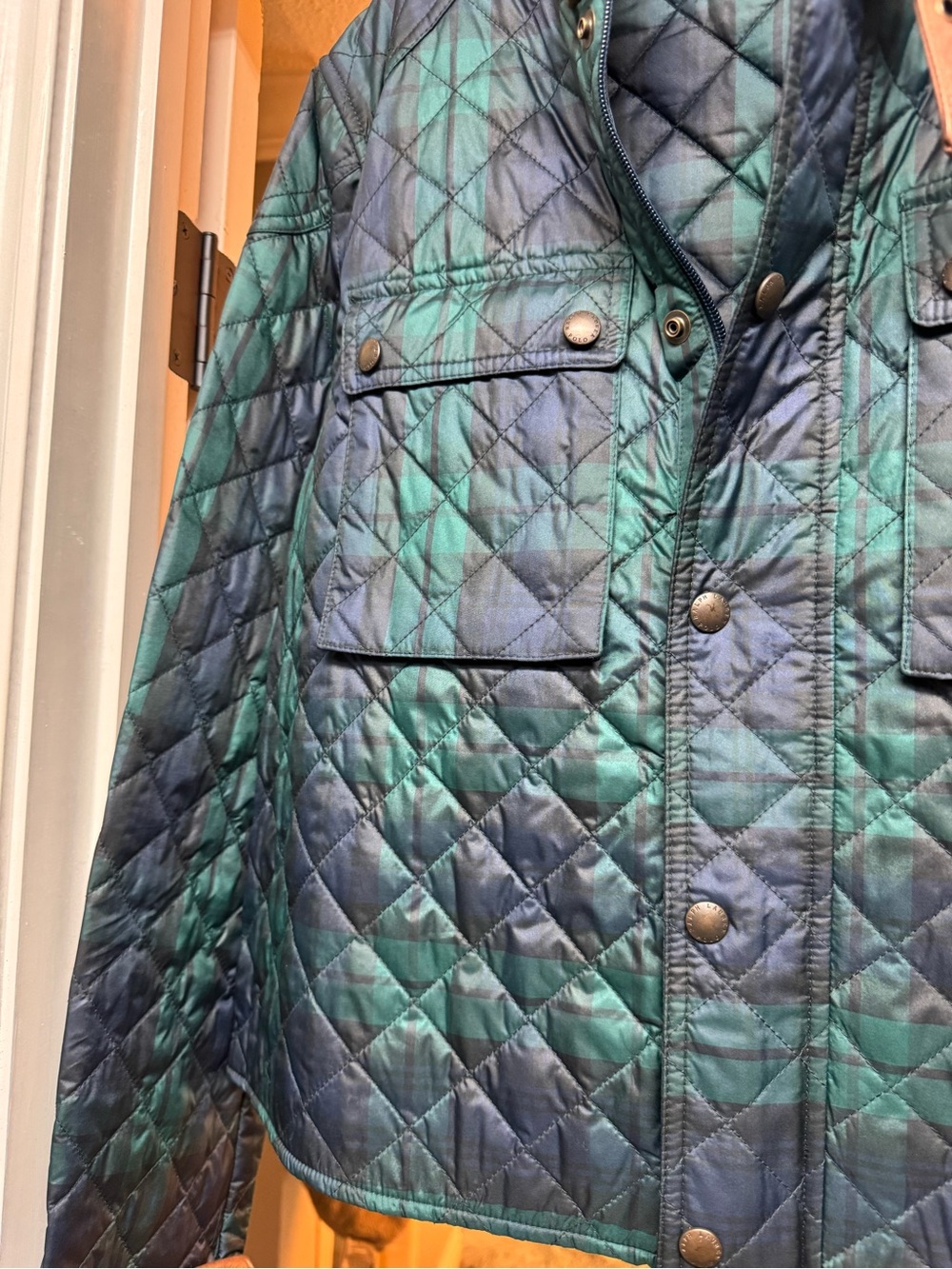 Polo by Ralph Lauren Quilted Blue-Green Jacket with Brown Trim - Picture 4 of 7